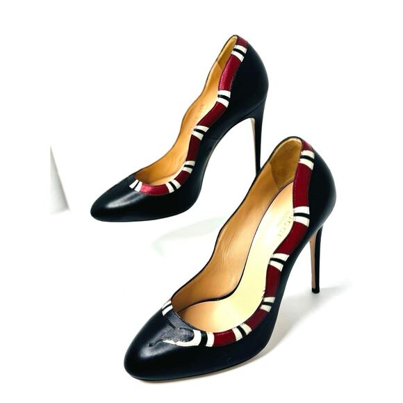 Gucci Black Red Yoko Snake High Heel Pumps Women’s Designer Shoes EU 38.5 - Picture 6 of 11